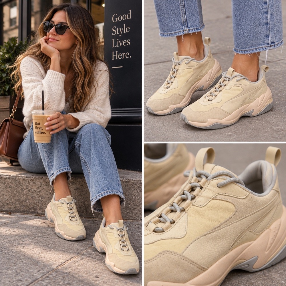 Puma Thunder Desert Particle Beige Leather Suede Chunky Sneakers Womens 7